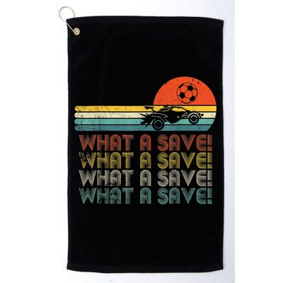 Funny What A Save Vintage Retro Rocket Soccer Car League Golf Towel