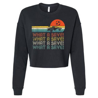 Funny What A Save Vintage Retro Rocket Soccer Car League Cropped Pullover Crew