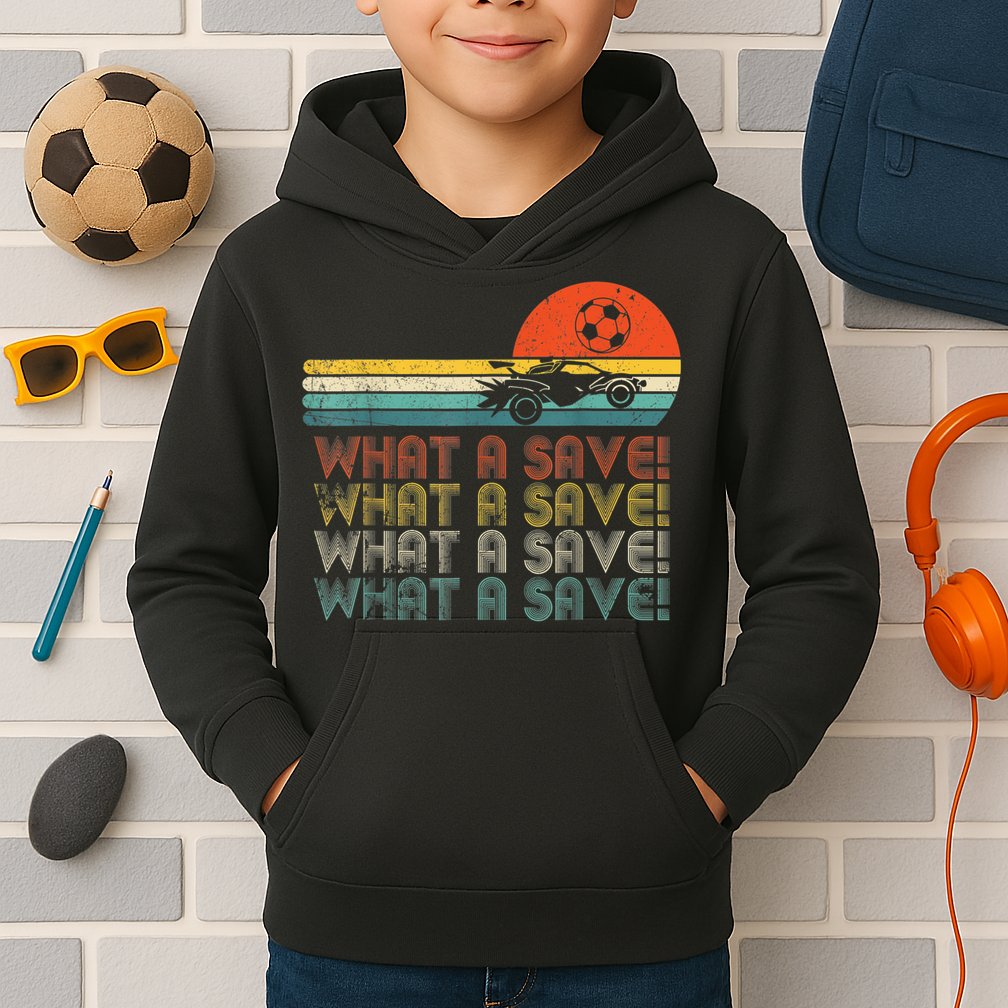 Funny What A Save Vintage Retro Rocket Soccer Car League Kids Hoodie
