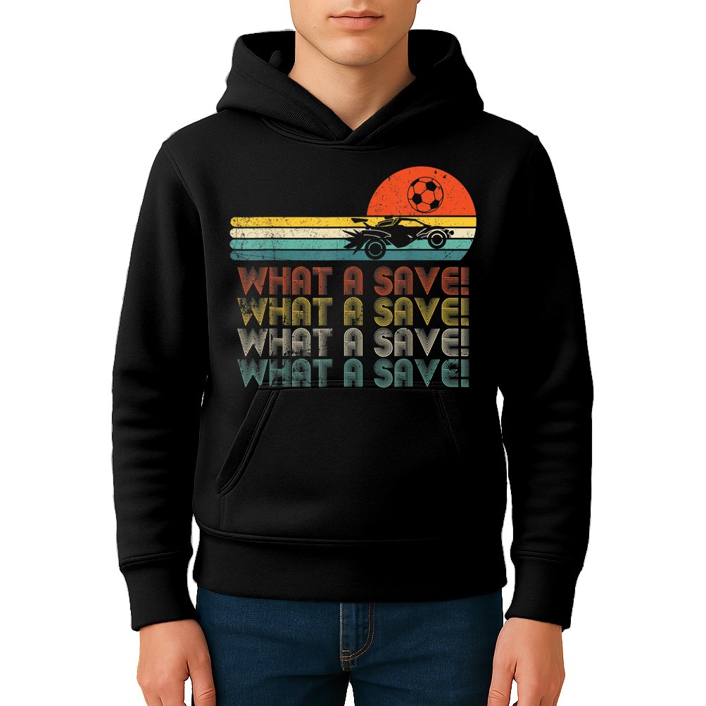 Funny What A Save Vintage Retro Rocket Soccer Car League Kids Hoodie