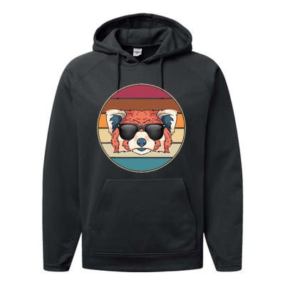 Funny Wild Animal Zoo Keeper Gift Retro Sunglasses Red Panda Performance Fleece Hoodie