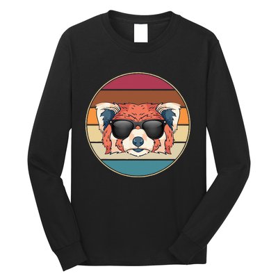 Funny Wild Animal Zoo Keeper Gift Retro Sunglasses Red Panda Long Sleeve Shirt