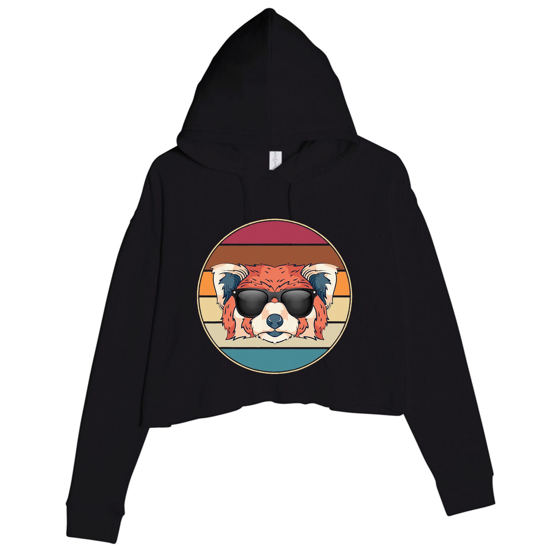 Funny Wild Animal Zoo Keeper Gift Retro Sunglasses Red Panda Crop Fleece Hoodie