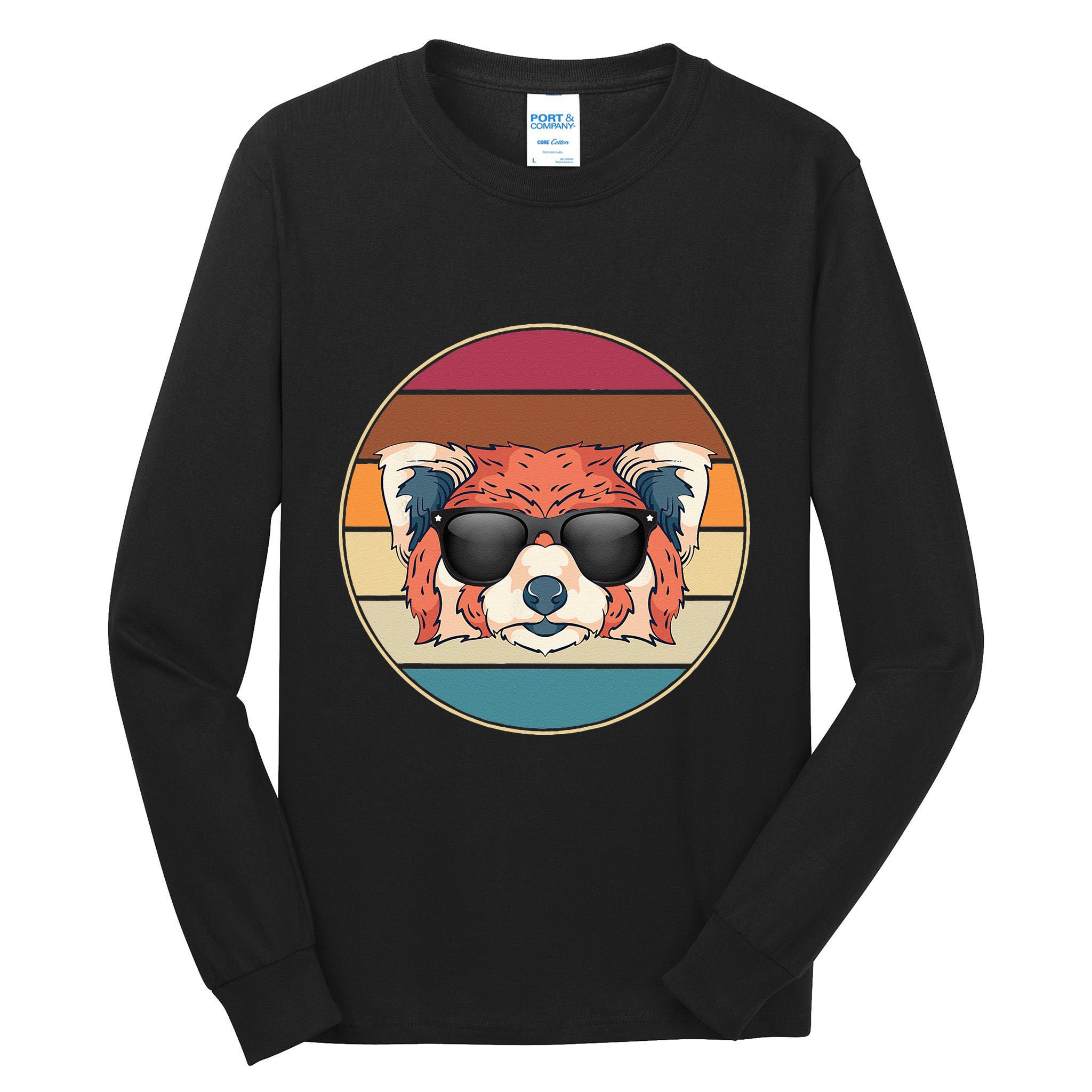 Funny Wild Animal Zoo Keeper Gift Retro Sunglasses Red Panda Tall Long Sleeve T-Shirt