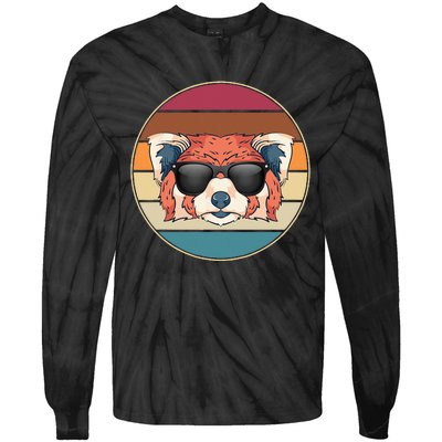 Funny Wild Animal Zoo Keeper Gift Retro Sunglasses Red Panda Tie-Dye Long Sleeve Shirt