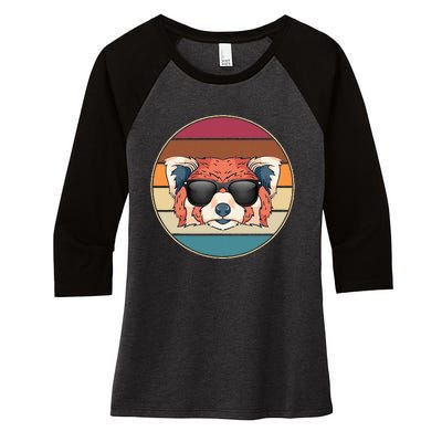 Funny Wild Animal Zoo Keeper Gift Retro Sunglasses Red Panda Women's Tri-Blend 3/4-Sleeve Raglan Shirt