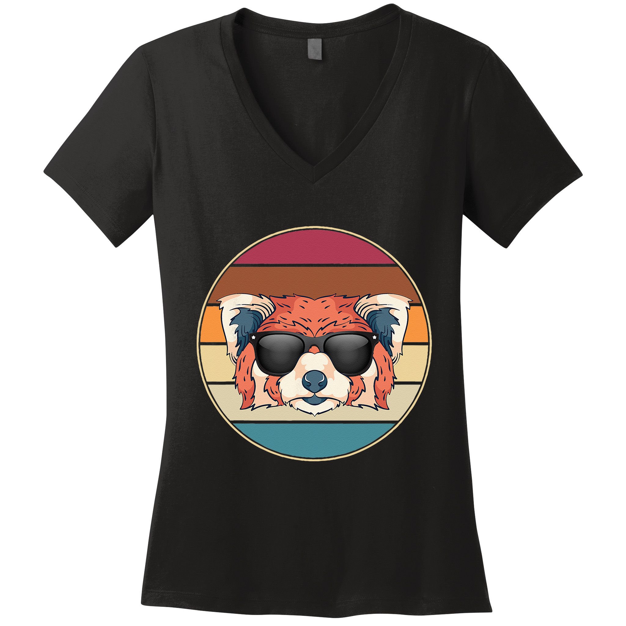 Funny Wild Animal Zoo Keeper Gift Retro Sunglasses Red Panda Women's V-Neck T-Shirt