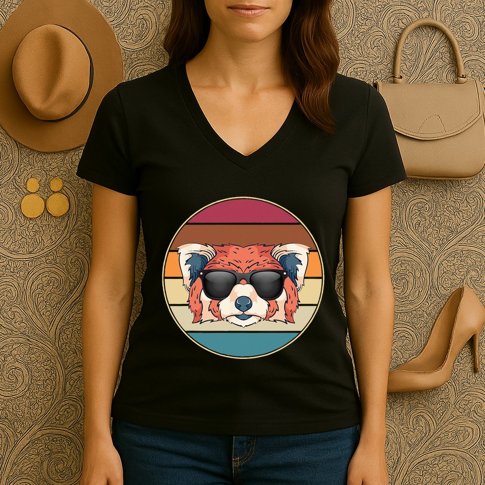 Funny Wild Animal Zoo Keeper Gift Retro Sunglasses Red Panda Women's V-Neck T-Shirt