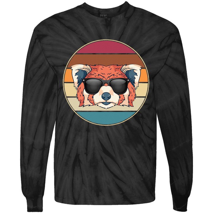 Funny Wild Animal Zoo Keeper Gift Retro Sunglasses Red Panda Tie-Dye Long Sleeve Shirt