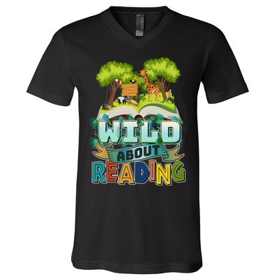 Funny Wild About Reading Book Lover Reading Fan V-Neck T-Shirt