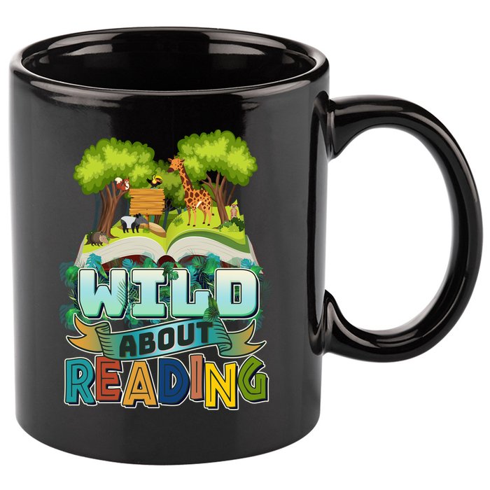 Funny Wild About Reading Book Lover Reading Fan 11oz C Handle Ceramic Mug