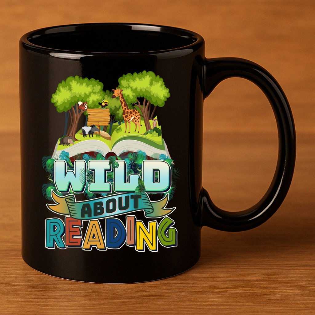 Funny Wild About Reading Book Lover Reading Fan 11oz C Handle Ceramic Mug
