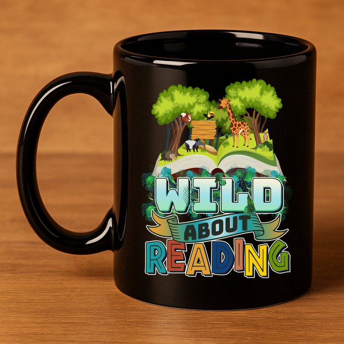 Funny Wild About Reading Book Lover Reading Fan 11oz C Handle Ceramic Mug