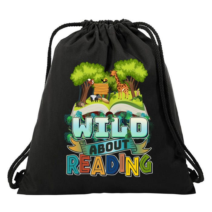 Funny Wild About Reading Book Lover Reading Fan Drawstring Bag