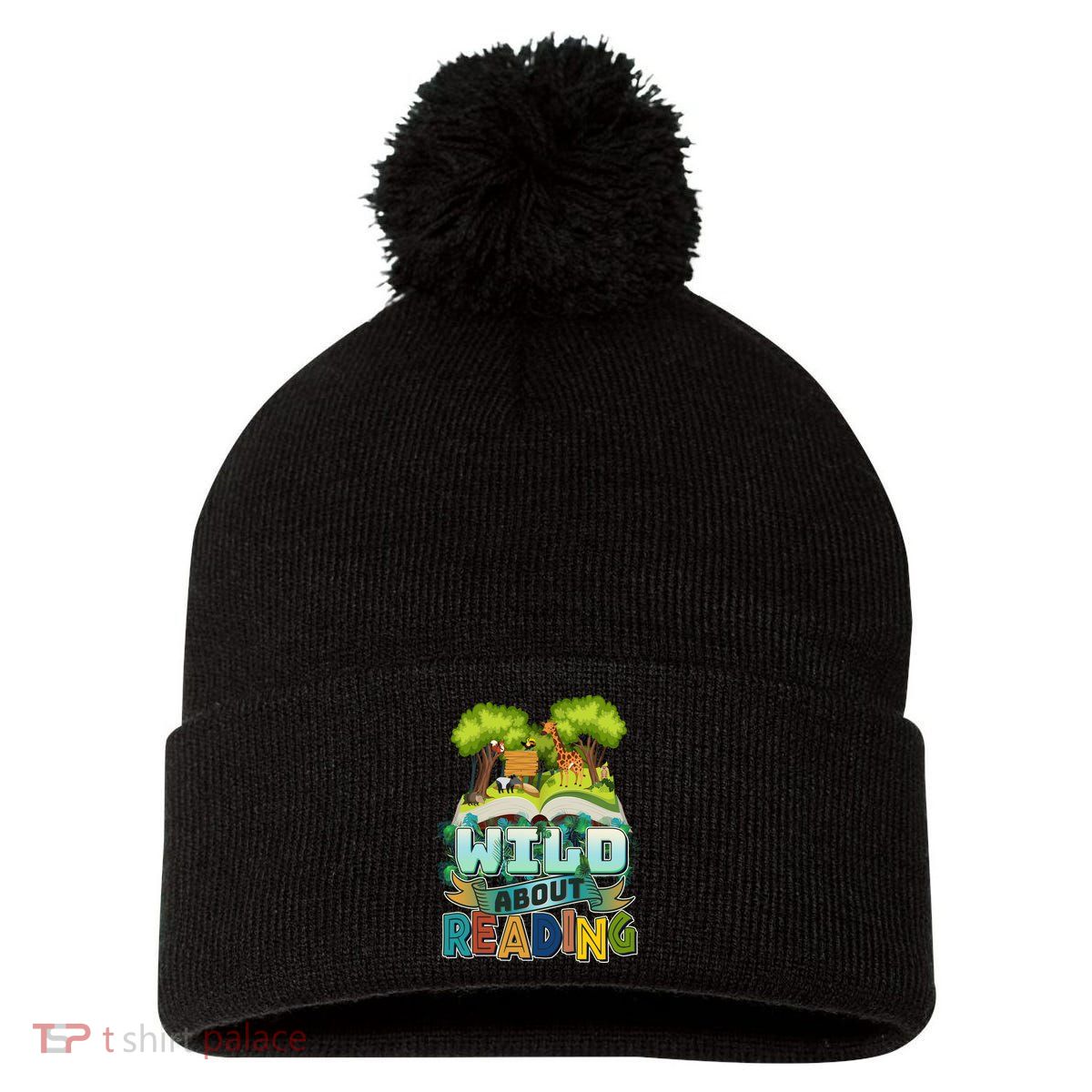 Funny Wild About Reading Book Lover Reading Fan Pom Pom 12in Knit Beanie