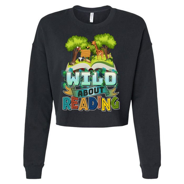 Funny Wild About Reading Book Lover Reading Fan Cropped Pullover Crew