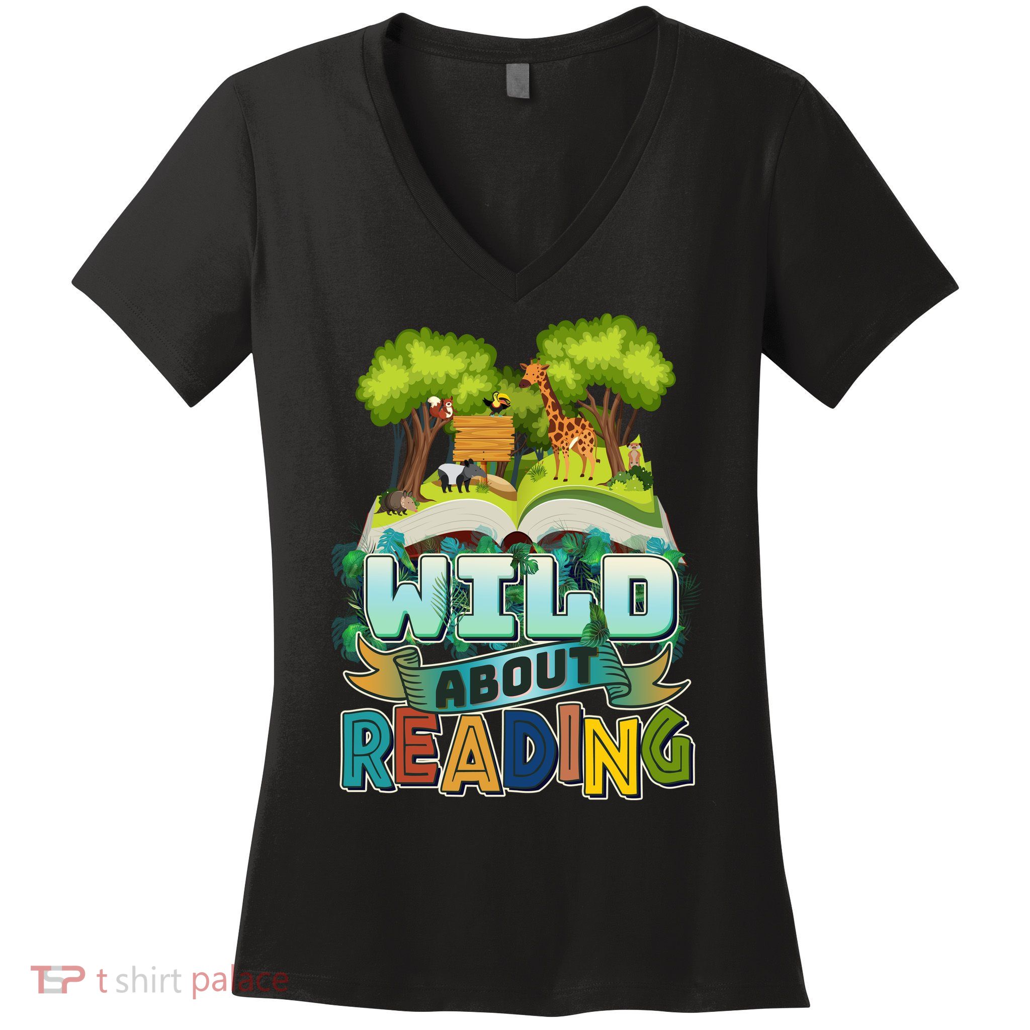 Funny Wild About Reading Book Lover Reading Fan Women's V-Neck T-Shirt