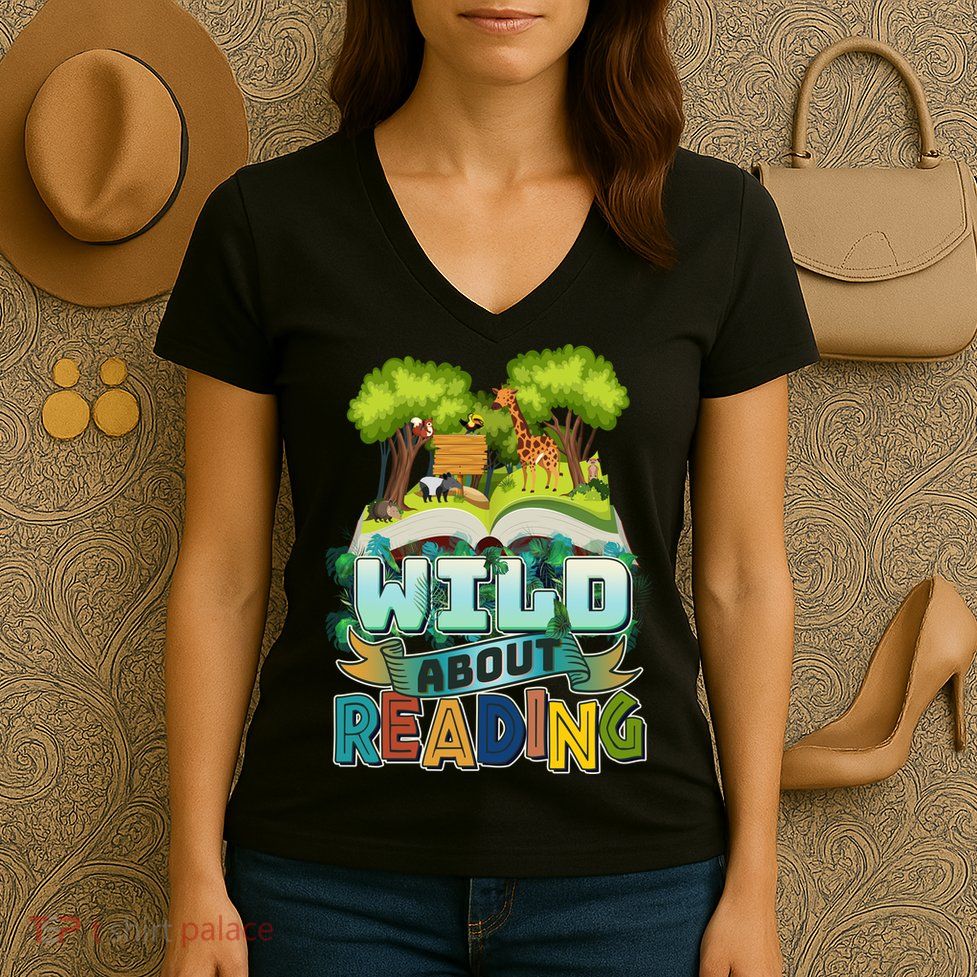 Funny Wild About Reading Book Lover Reading Fan Women's V-Neck T-Shirt