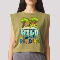 Funny Wild About Reading Book Lover Reading Fan Garment-Dyed Women's Muscle Tee