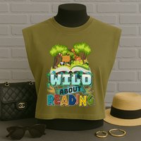 Funny Wild About Reading Book Lover Reading Fan Garment-Dyed Women's Muscle Tee