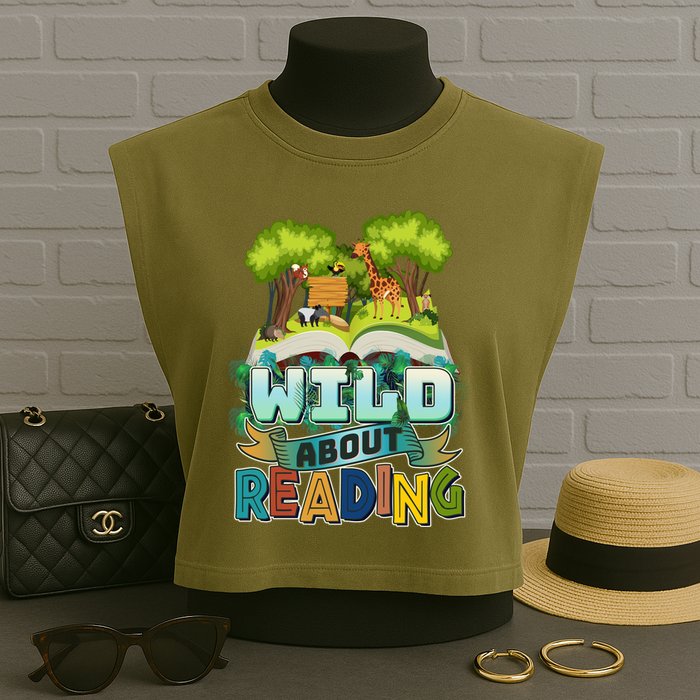 Funny Wild About Reading Book Lover Reading Fan Garment-Dyed Women's Muscle Tee