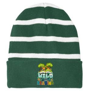 Funny Wild About Reading Book Lover Reading Fan Striped Beanie with Solid Band