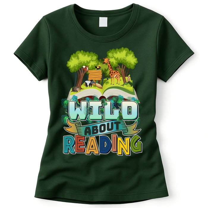 Funny Wild About Reading Book Lover Reading Fan Womens T-Shirt