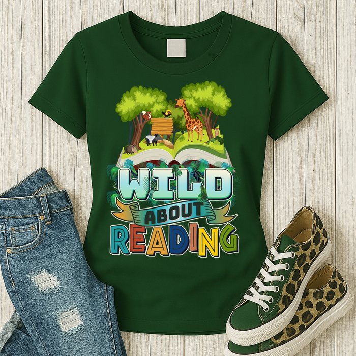 Funny Wild About Reading Book Lover Reading Fan Womens T-Shirt