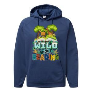 Funny Wild About Reading Book Lover Reading Fan Performance Fleece Hoodie