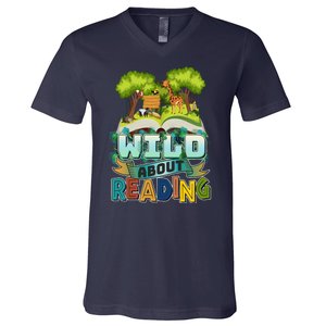 Funny Wild About Reading Book Lover Reading Fan V-Neck T-Shirt