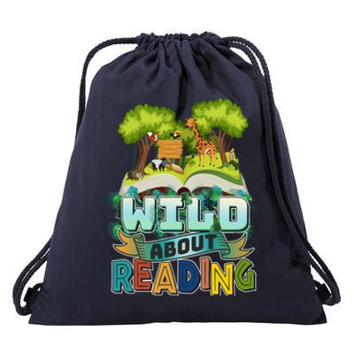 Funny Wild About Reading Book Lover Reading Fan Drawstring Bag