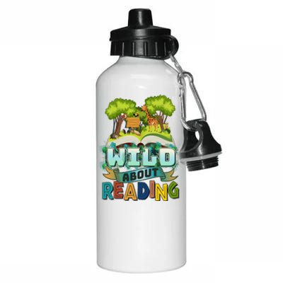 Funny Wild About Reading Book Lover Reading Fan Aluminum Water Bottle 