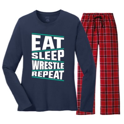 Funny Wrestling Art For Wrestle Athlete Wrestling Women's Long Sleeve Flannel Pajama Set 