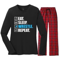 Funny Wrestling Art For Women Wrestle Athlete Wrestling Women's Long Sleeve Flannel Pajama Set 