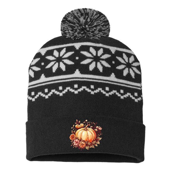 Fall Women Autumn Pumpkin Graphic Vintage Thanksgiving USA-Made Snowflake Beanie