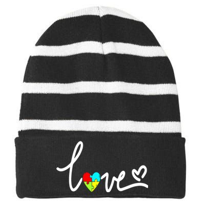 For Women Autism Awareness Plus Size Striped Beanie with Solid Band