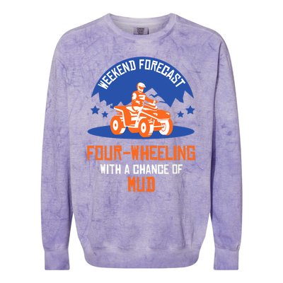 Four-Wheeling With A Chance Of Mud All Terrain Vehicle ATV Premium Colorblast Crewneck Sweatshirt