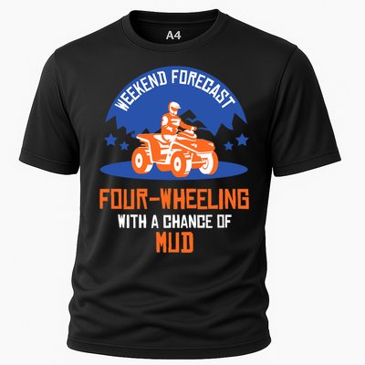 Four-Wheeling With A Chance Of Mud All Terrain Vehicle ATV Premium Cooling Performance Crew T-Shirt