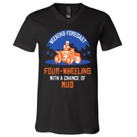 Four-Wheeling With A Chance Of Mud All Terrain Vehicle ATV Premium V-Neck T-Shirt