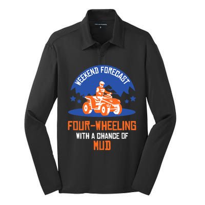 Four-Wheeling With A Chance Of Mud All Terrain Vehicle ATV Premium Silk Touch Performance Long Sleeve Polo