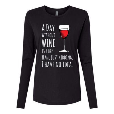 Funny Wines A Day Without Wine Is Like Just Kidding Womens Cotton Relaxed Long Sleeve T-Shirt