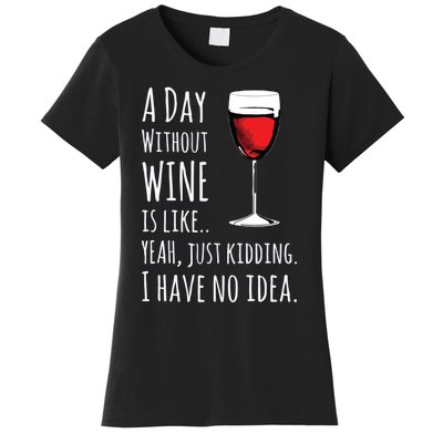 Funny Wines A Day Without Wine Is Like Just Kidding Women's T-Shirt