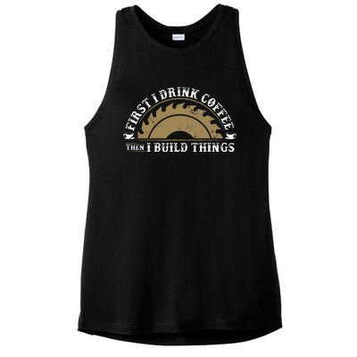 Funny Woodworking and Coffee Carpenter Ladies PosiCharge Tri-Blend Wicking Tank