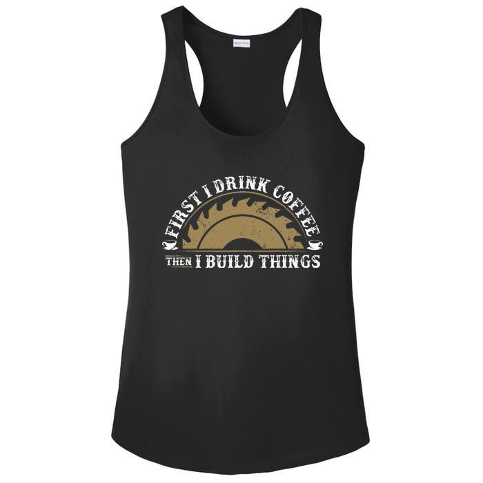 Funny Woodworking and Coffee Carpenter Ladies PosiCharge Competitor Racerback Tank