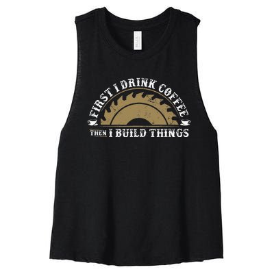 Funny Woodworking and Coffee Carpenter Women's Racerback Cropped Tank