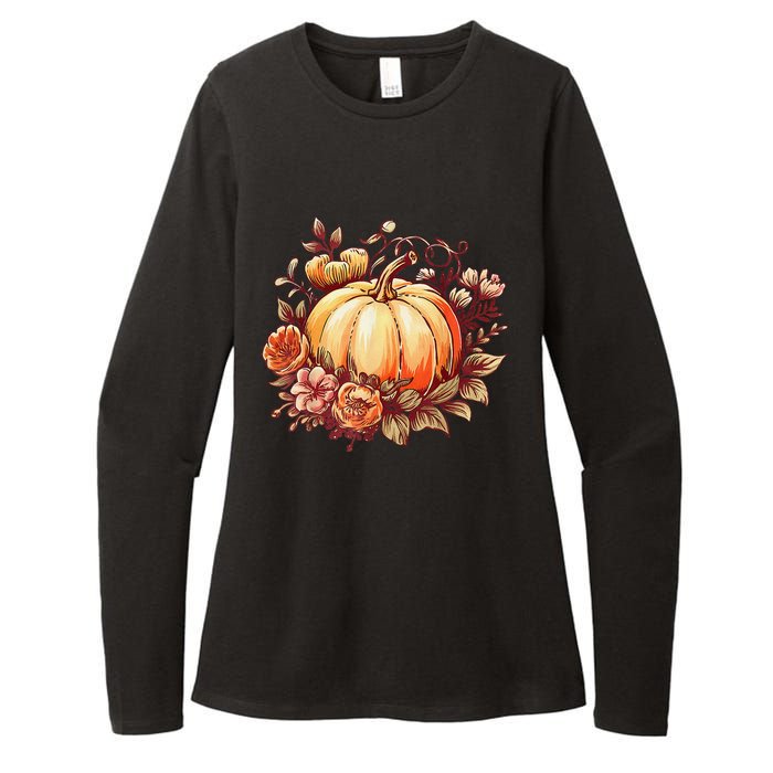 Fall Women Autumn Pumpkin Graphic Vintage Thanksgiving Womens CVC Long Sleeve Shirt