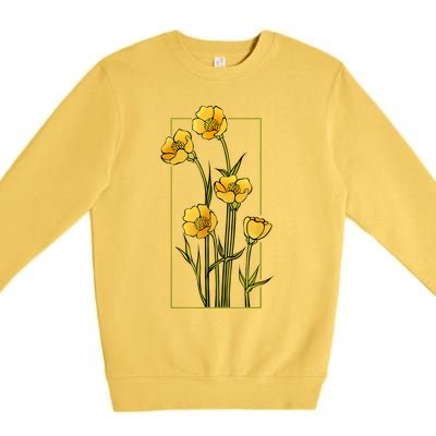 Floral Wildflower Bulbous Crowfoot Buttercup Flower Premium Crewneck Sweatshirt