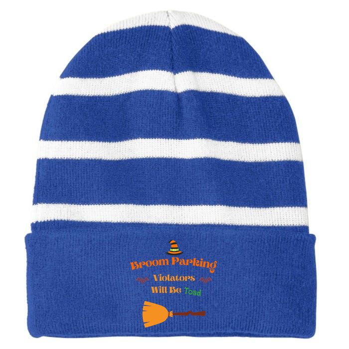 Funny Witch Broom Parking Meaningful Gift Striped Beanie with Solid Band