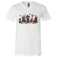 Five Witch Boxer Dog Halloween Boxer Dog Spooky Season Women V-Neck T-Shirt