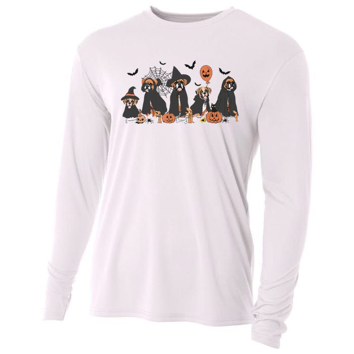 Five Witch Boxer Dog Halloween Boxer Dog Spooky Season Women Cooling Performance Long Sleeve Crew